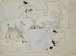 Untitled (Deer, man and stream) by Silver Horn