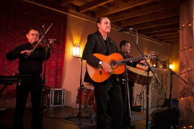 Lorenzo Martínez, violin, Roberto Martínez, guitar, and Larry Martínez, guitarrón. Performing live at Globalquerque, Albuquerque, New Mexico 2015